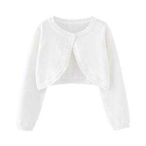 lot 44758 image: Miccina Toddler Girls Long Sleeve Bolero Cardigan Kids Knit Shrug Sweater Toddler Cropped Button Cover Up Jacket Tops White - Retail $18