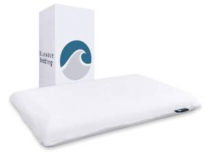 lot 44767 image: Bluewave Bedding Super Slim Gel Memory Foam Pillow for Stomach and Back Sleepers - Thin, Flat Design for Cervical Neck Alignment and Deeper Sleep (3.25-Inches Height, Standard Size) - Retail $38