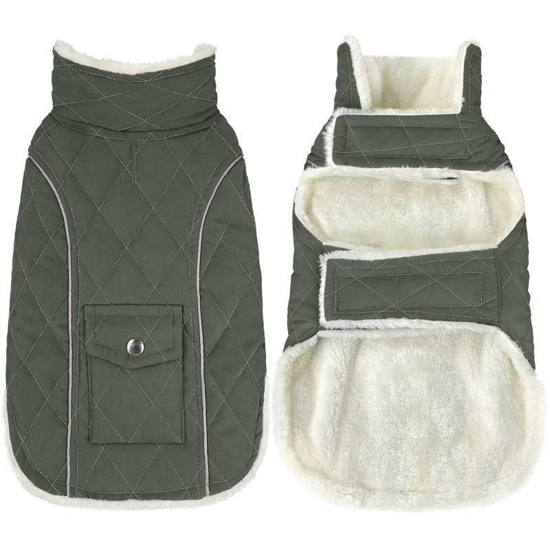 lot 8537 image: Malier Dog Winter Coat, Windproof Dog Cold Weather Coats with Real Pocket, Winter Extra Warm Pet Coat Fleece Jacket Reflective Clothes for Small Medium Large Dogs and Puppy (Green, Large)