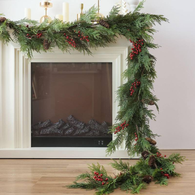 lot 8616 image: MIZII Christmas Garlands 6FT Artificial Pine Garland with Pinecone Berries Greenery Garland Christmas Decorations for Xmas Fireplace Mantle Home Decor Indoor Outdoor (Garland-6FT)