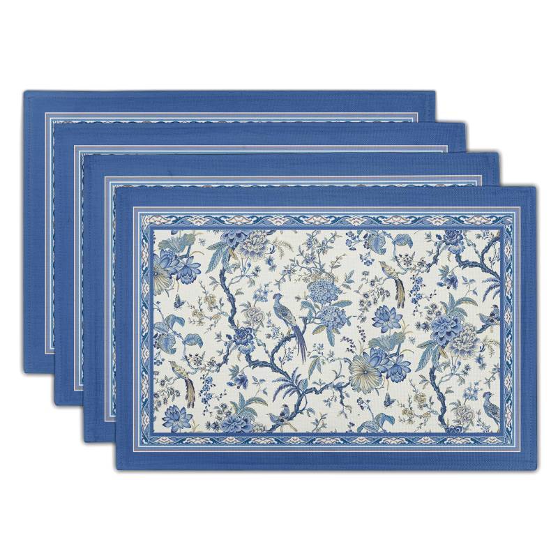 lot 8656 image: Giwawa 4PCs Chinoiserie Placemats Blue White Floral Birds Decorative Linen Table Mat 12x18 Oriental Style Classic Flowers Heat Resistant Washable Place Mats for Kitchen Dining Party