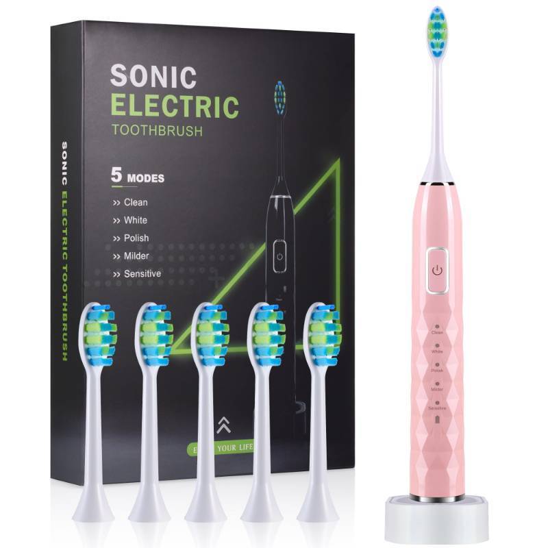 lot 8665 image: ZUAMEGU Sonic Electric Toothbrush for Adults - Deep Cleaning Teeth Whitening6 Replacement Brush Heads100-Day Battery5 Modes wSensitiveIPX7 Waterproof - Pink