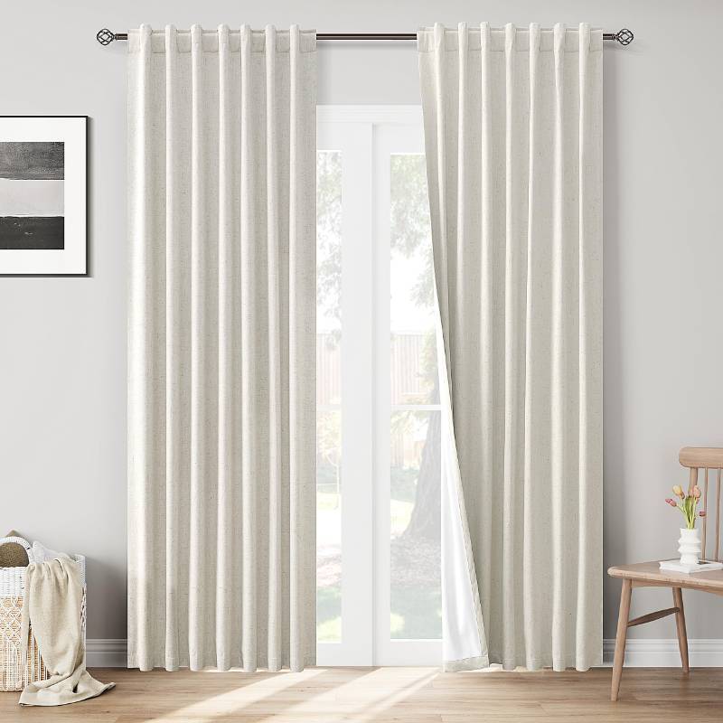 lot 8672 image: Joywell Linen Natural Cream Beige Full Blackout Curtains 90 Inch Long 2 Panels Set for Bedroom Living Room,Back Tab Rod Pocket Room Darkening Thermal Insulated Black Out Window Drapes,52x90 Inches