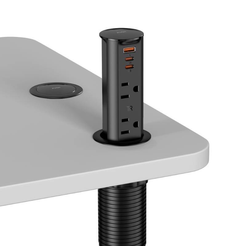 lot 8709 image: 2 Inch Pop Up Outlet for Countertop,Power Grommet 2-inch Desk Wire Hole Insert,20W USB C,2 Outlets,2 USB C1 USB A,Recessed Outlet,Desk Charging Station (Black, 6 FT Cable)