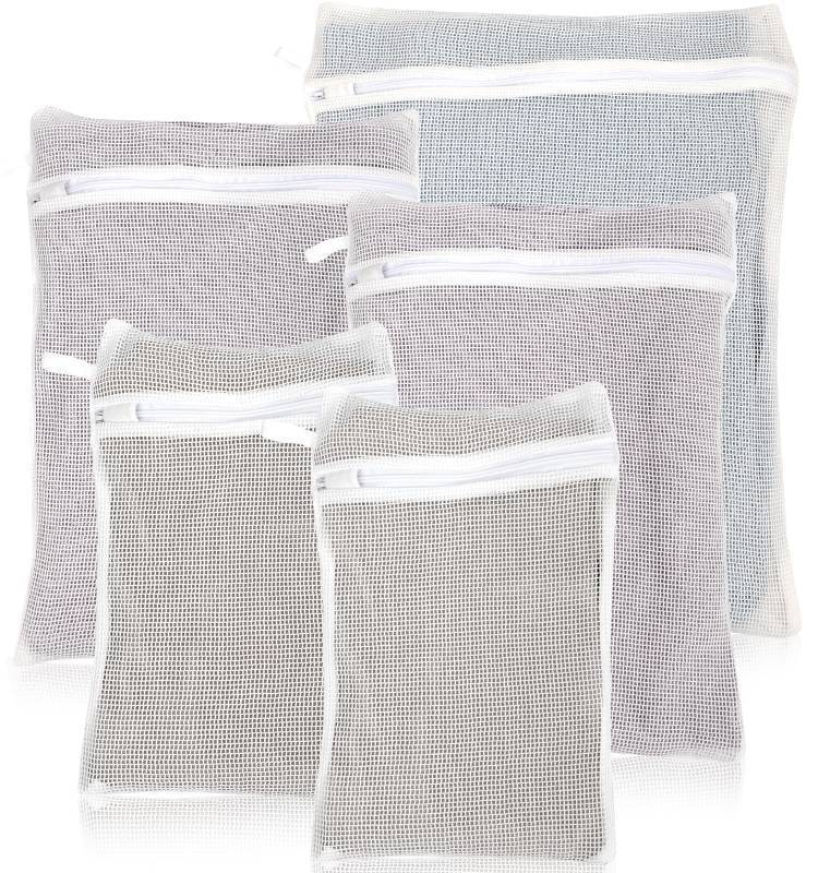 lot 8739 image: 5-Piece Organic Cotton Laundry Bags with Zipper and Hanging Loop, 3 Sizes (S, M, L) Mesh Laundry Bag, Durable Cotton Mesh Laundry Bag for Delicate Underwear and Socks.