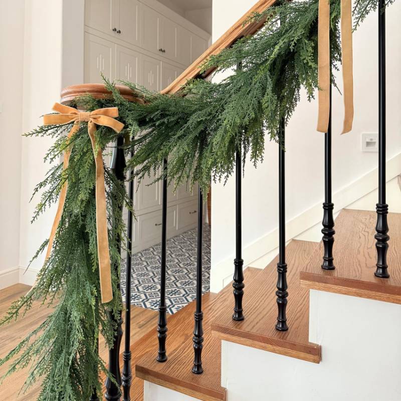 lot 8864 image: Christmas Cedar Garland Full Real Touch Artificial Green Faux Cypress Realistic Pine Garland for Mantle Fireplace Table Home Decoraiton 5FT