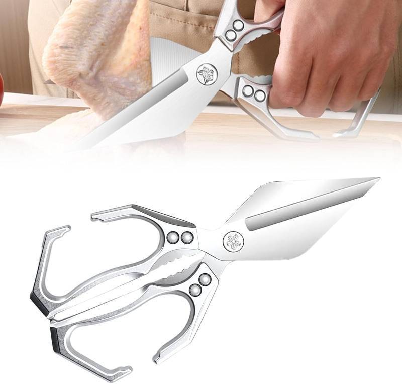 lot 8878 image: Poultry Shears - Heavy Duty Kitchen Scissors for Food with Ergonomic Handle, Japanese High-Carbon Steel Culinary Shears for Chicken, Meat, Seafood, Bone Cutting, Christmas Gifts (Silver)
