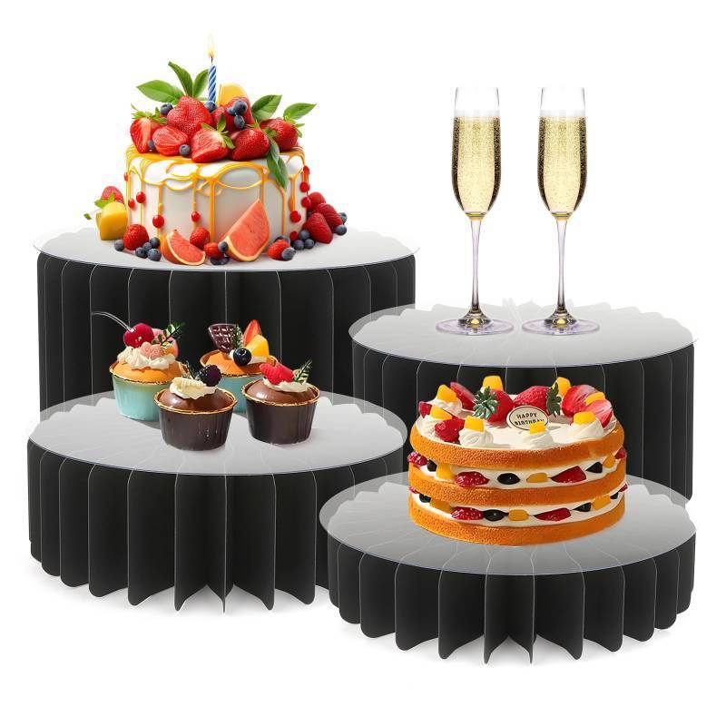 lot 8937 image: Buffet Risers Food Risers for Buffet Table Acrylic Risers Display Stands Tall Cake Stands Cylinder Stands for Party Pedestal Cake Stand Dessert Table Display Set Cupcake Stands Cupcake Display (Black)