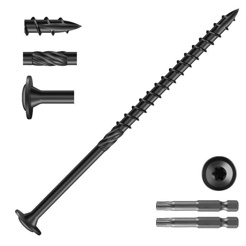 lot 8954 image: SG TZH #14 x 5 Inch Lag Screws (114Pcs) 4lb. Structural Wood Screw, Black, Carbon Steel, Washer Head, Rust Resistant epoxy Coated, T30 Star Bit