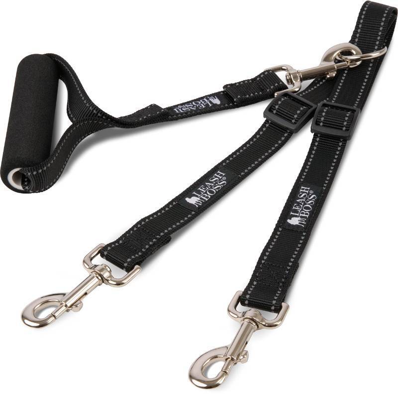 lot 9018 image: Leash Boss Duo - Adjustable Double Dog Leash for Large Dogs - Reflective No Tangle Leash for Walking Two Dogs at Once (Reflective Coupler with Handle)