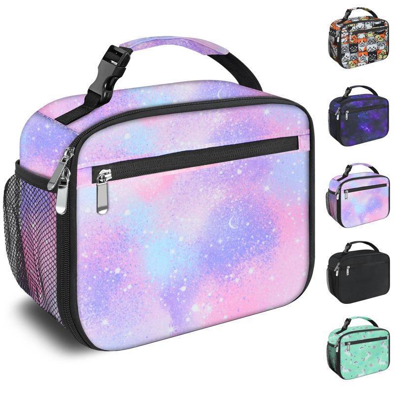 lot 9044 image: Kids Lunch Box for Boys Girls Lunch Bag Insulated Durable Lunchbox Children Lunch Tote Bag for School Pink Starry Sky