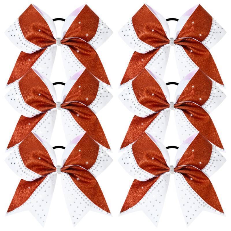 lot 9086 image: 6PCS Glitter Cheer Bow Large Cheer Bows Rhinestones Hair Bows Girls 8Cheerleading Bows Bulk Elastic Band Ponytail Holder for Teen Girls College Sports Competition Red White