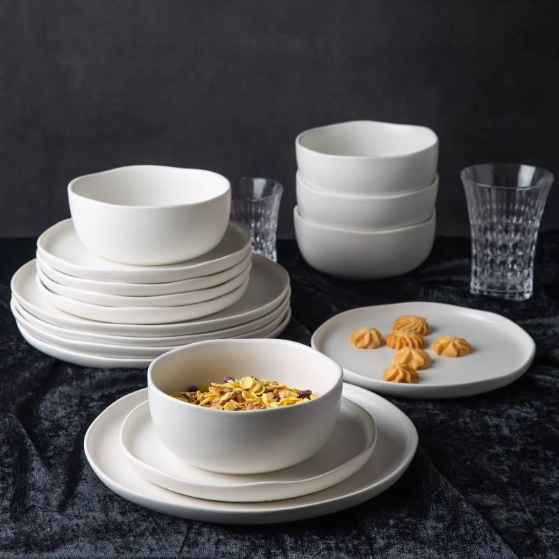 lot 9128 image: AmorArc Ceramic Dinnerware Sets, Wavy Rim Stoneware Plates and Bowls Sets, Highly Chip and Crack Resistant  Dishwasher & Microwave & Oven Safe Dishes set, Service for 4 (12pc)