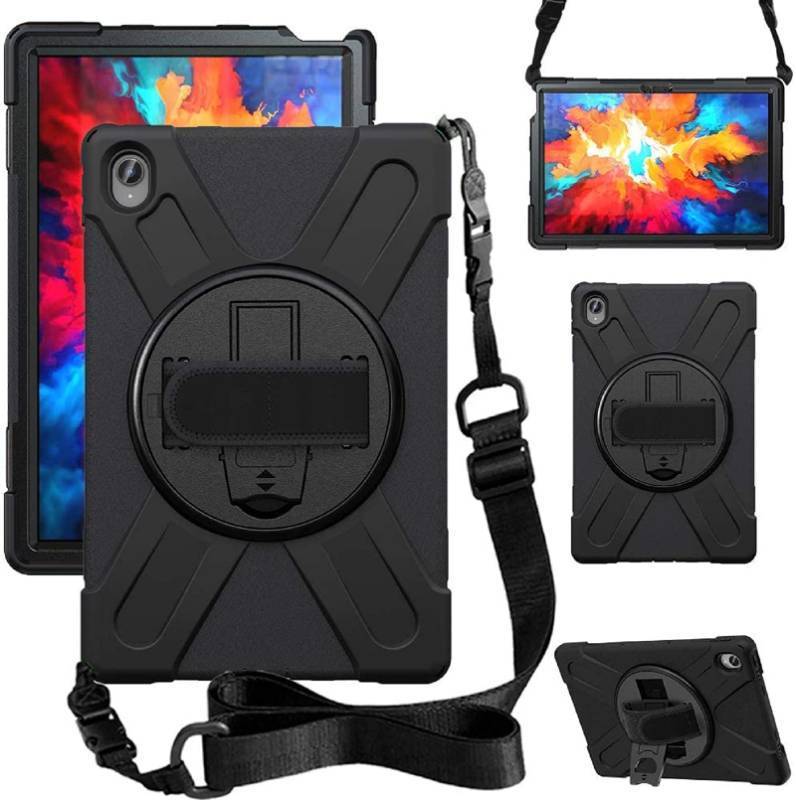 lot 9193 image: Junfire Shockproof Case for Lenovo Tab P11 Plus 2021Tab P11 2020, Heavy Duty Rugged Case with Hand Strap360°Rotating KickstandShoulder Belt for TB-J606FTB-J606XTB-J616F-Black