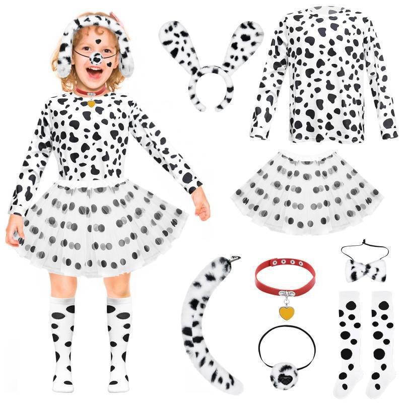 lot 7127 image: Prebene 101 Days of School Dalmatian Costume Kids Girls Halloween Dalmatians Dog Shirt Tutu with Accessories