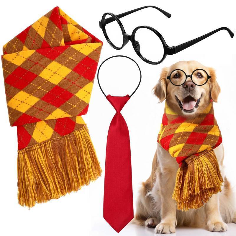 lot 7135 image: Sanwuta Dog Thanksgiving Costume Accessories Dog Wizard Costumes Christmas Pet Plaid Scarf Red Necktie Black Glasses Set Large Pet Winter Outfit for Cosplay Dress up Party