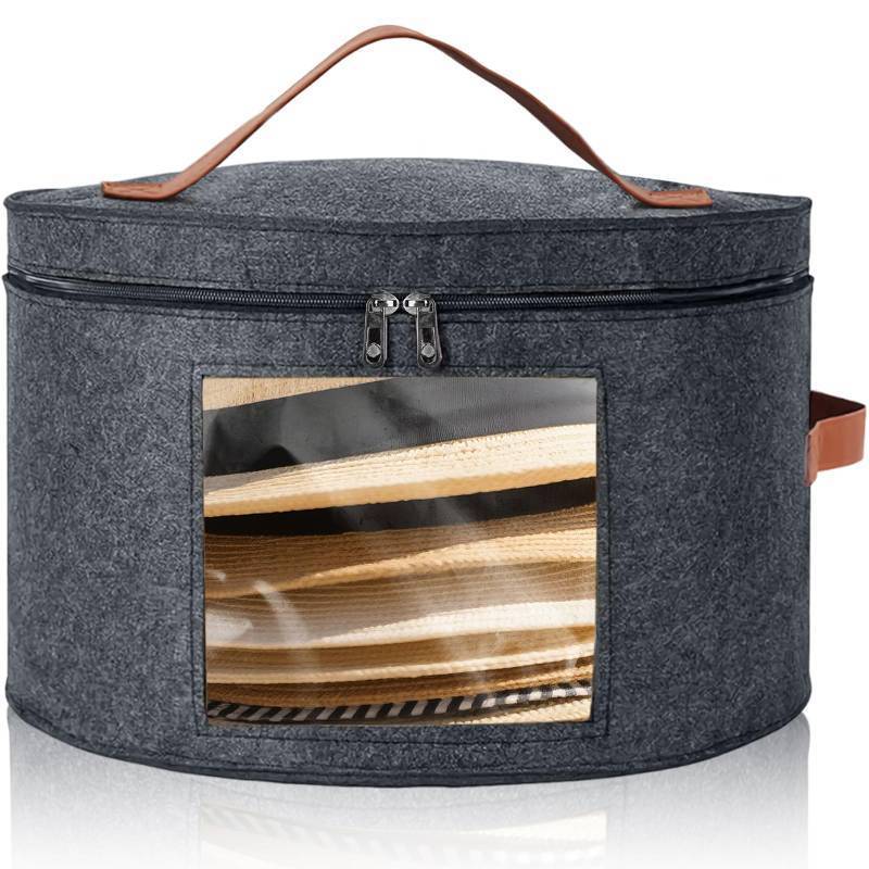 lot 7258 image: Kovpnor Round Hat Box, Stackable Felt Hat Boxes for Women Storage, Foldable Premium Hat Travel Case with Dustproof Lid, Space Saving Hat Organizer (Grey)