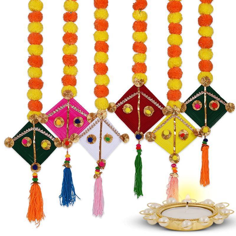 lot 7269 image: DIYANA IMPEX Marigold Garland for Decoration 5 Pcs Artificial Marigold Flowers with Bell, Indian Decor for Pooja, Diwali, Rangoli, Wedding, Christmas (Kite)