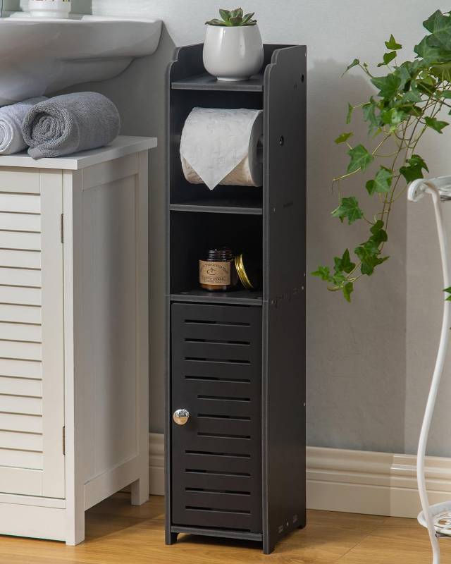 lot 7276 image: AOJEZOR Toilet Paper Holder Stand Freestanding No Drill PVC Bathroom Storage for Apartment Renters -Protect Rental Deposit- Small Space Storage Solution