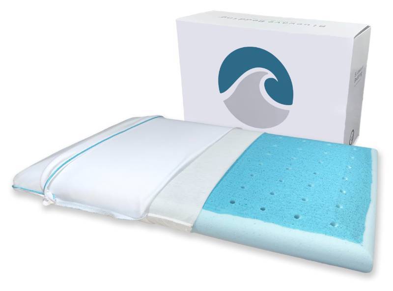 lot 7421 image: Bluewave Bedding Extra Slim Max Cool CarbonBlue Gel Memory Foam Pillow for Stomach and Back Sleepers - Thin, Flat Design with Advanced Cooling (1.75-Inch Height, Standard Size)