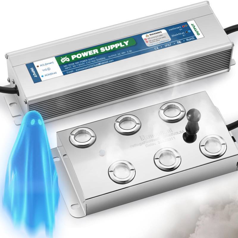 lot 7194 image: Mxmoonant 6 Head Ultrasonic Mist Maker Fogger 4200 mlH Mister 250W Pond Fog Machine Atomizer Air Humidifier for Halloween Decoration, Plant Mushroom Humidification 110V