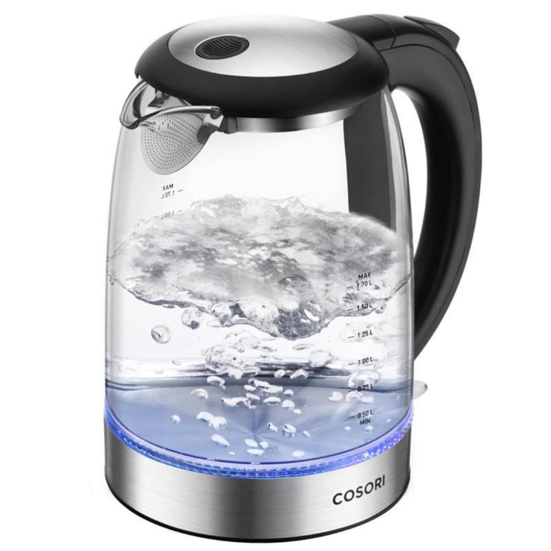 lot 7236 image: Cosori Electric Kettle, No Plastic Filter & Spout, 1.8Qt Tea Kettle & Hot Water Boiler For Coffee & Tea, Water Heater & Teapot, Automatic Shut Off, Borosilicate glass, Black, 1500W