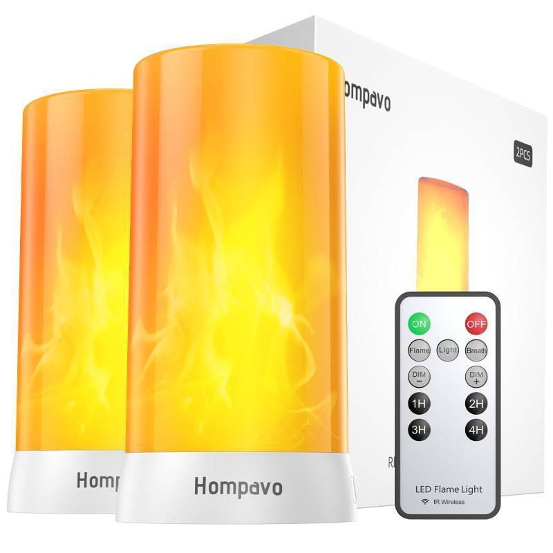 lot 7414 image: Hompavo Upgraded LED Flame Lights with Remote &amp Timer, 4-Mode Rechargeable Battery Operated Flameless Candles, Waterproof Pillar Flickering Lanterns for Bathroom Patio Wedding Halloween Home Decor