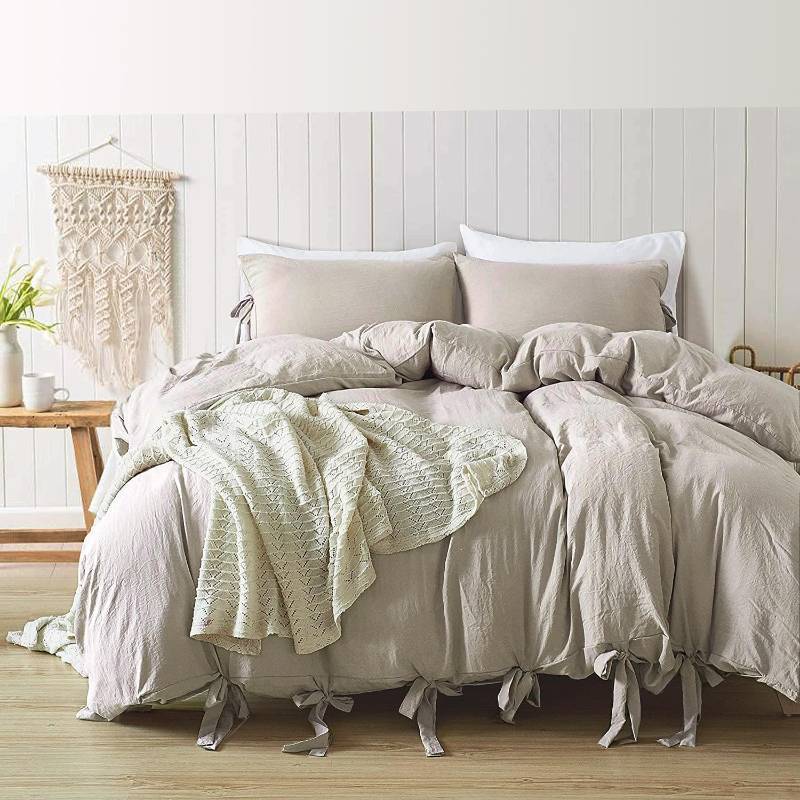 lot 7469 image: annadaif King Size Duvet Cover Khaki, 3 Pieces Soft Washed Microfiber Duvet Cover Set, Comforter Cover with Bowknot Bow Tie (1 Duvet Cover 104x90 Inch, 2 Pillowcases)(Pinkish Under Warm Light)