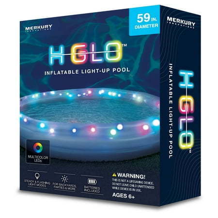 lot 4046 image: Merkury Innovations - HGlo Inflatable LED 3 Ring Pool  59  Diameter  Multicolor LEDs with Flashing Modes  For Kids