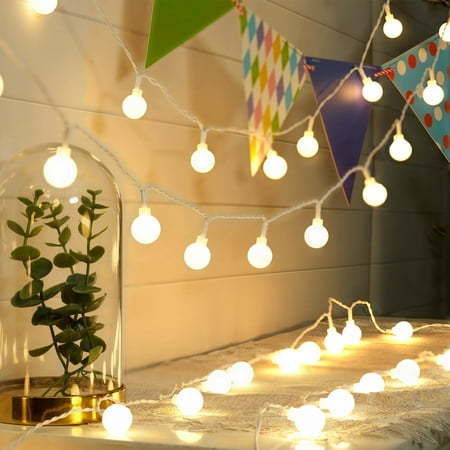 lot 4023 image: Mainstays Indoor 50-Count LED Globe Lights  with Frosted White G20 Globes  AC-Adaptor  4.5 Volts 2 pack