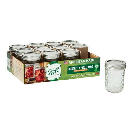 lot 4114 image: Ball Quilted Crystal Mason Jar w Lid &amp Band  Regular Mouth  8 Ounces  11 Count&nbsp