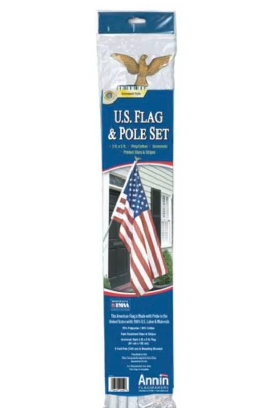 lot 4237 image: American Polycotton 3 x 5 Flag with 6 3-Section Flagpole and Eagle Ornament Set by Annin
