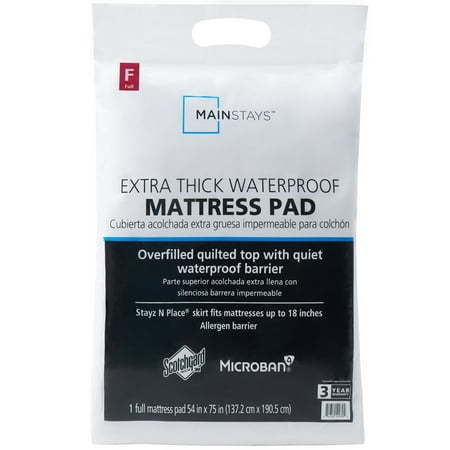 lot 4240 image: Mainstays Extra Thick Waterproof Mattress Pad  Full 54 in x 75 in