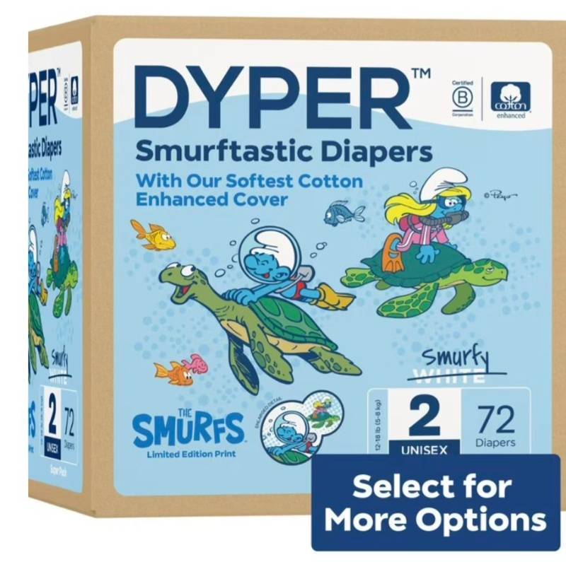 lot 4257 image: DYPER Cotton-Enhanced Diapers Smurfs Edition, Size 2, 72 Count