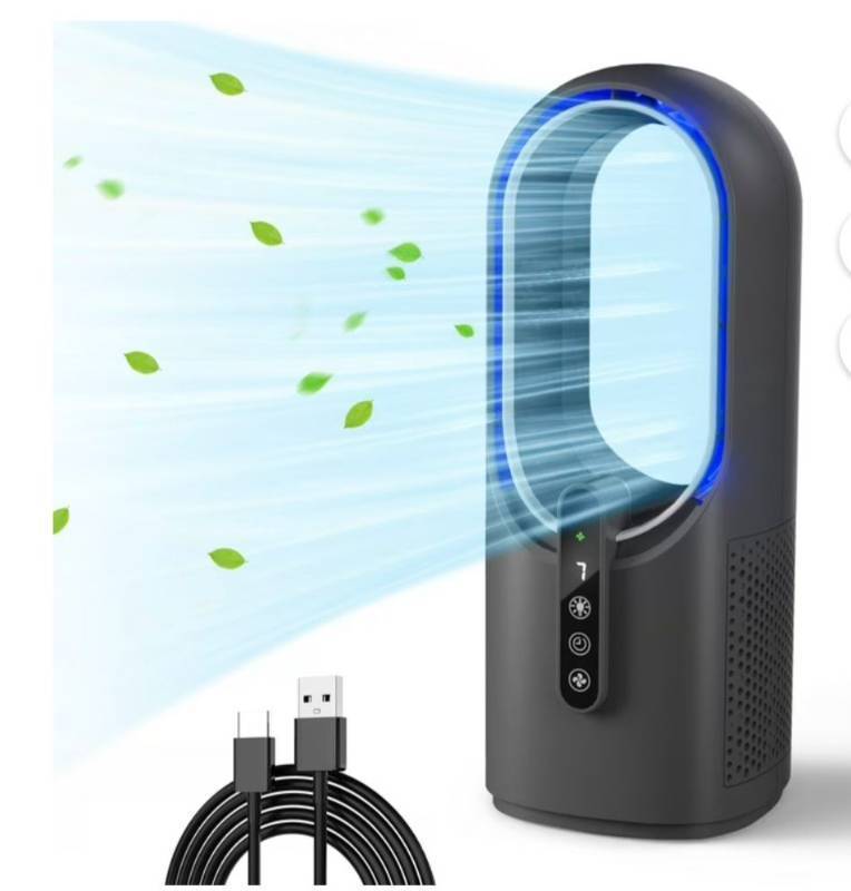 lot 4292 image: Better Homes & Gardens Bladeless Cooling Fan with LED Light, Quiet Desk Fan 3 Speeds, Portable Touch Control for Office Home