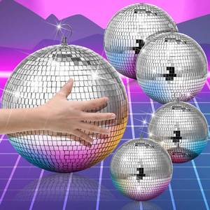 lot 2101 image: 4 Pcs Large Disco Ball Decor- Silver Hanging Mirror Disco Balls Ornament for New Year Decor Christmas Tree Wedding Party Supplies Holiday Dance Music Festivals Club (8, 6, 4 Inch)