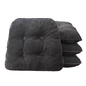 lot 2116 image: HIGOGOGO D-Shaped Home Chair Pad Cushion with Tufted Corduroy Cover, 2.5 Inch Thick Supportive Cushion, Overstuffed Chair Cushion, Set of 4, Dark Grey