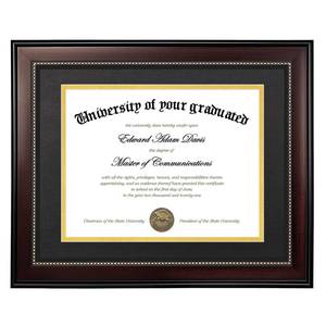 lot 2124 image: upsimples 11x14 Diploma Frame with High Definition Glass, Display 8.5x11 Certificate with Black over Gold Mat, Degree Document Frame for Wall and Tabletop, Mahogany with Gold Beads, 1 Pack