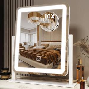 lot 2126 image: FENNIO Vanity Mirror with Lights - 15x13 LED Lighted Makeup Mirror, Makeup Mirror with Lights, Touch Screen with 3-Color Lighting, Dimmable,10X Magnification Mirror for Vanity Desk Tabletop