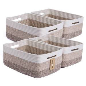 lot 2132 image: MiniArk Large Storage Baskets for Organizing, Closet Shelf Baskets for Clothes Blanket Towels, Baby Nursery, Toy Bins Box, Woven Rope Baskets, 17 x 13 x 7.5, 4 Packs Gradient Brown
