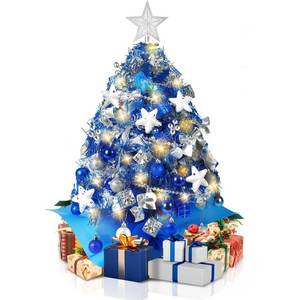 lot 2133 image: 2FT Mini Christmas Tree, Blue Tabletop Christmas Tree, Prelit Small Christmas Trees with 60 LED Lights, 100 Lifelike Branches, 73 Ornaments, Artificial Xmas Tree for Home Indoor Decor