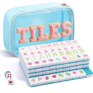 lot 2006 image: Soulchen American Mahjong Tiles Accessories Set 160 Pieces 1.2 Inches American Mahjong Tiles Game Set with Waterproof PVC Clear Zippered Storage Holder Bag for Game Lover Gift (Light Blue)