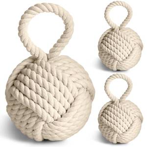 lot 2029 image: Tenceur 3 Pcs 3 Lbs Decorative Door Stop Rope Knot with Handle 6 Inch Nautical Fabric Door Stopper Twisted Knot Cotton Weighted Interior Doorstop for Door Window Bookend Dog Toys, Ivory