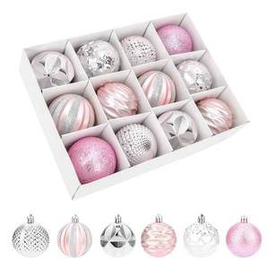 lot 2053 image: Christmas Tree Ball Ornaments, 12pcs 2.38 inch6cm Shatterproof Christmas Balls with Hanging Rope for Pink Christmas Tree Decorations, Style C