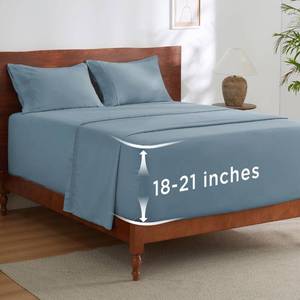 lot 2063 image: Bedsure Deep Pocket Queen Sheets Set - Fits Mattresses Up to 21 Inches Thick - 4 Piece GentleSoft Bed Sheets, Moisture Wicking, Soft & Cooling Bedsheet & Pillowcases, Easy & Secure Fit, Mineral Blue