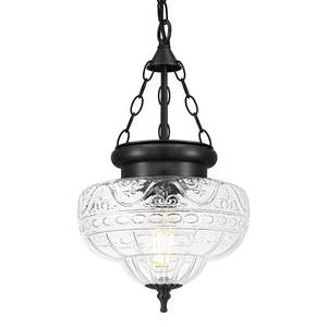 lot 2068 image: OIYIO Vintage Pendant Light - Matte Black Pendant Lights Kitchen Island with Floral Glass, Hanging Lighting Fixtures with Adjustable Hanging Chain for Kitchen, Island, Dining Room, Entryway