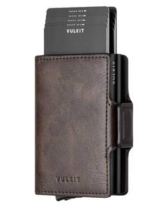 lot 2072 image: VULKIT Credit Card Holder RFID Blocking Leather Automatic Pop Up Wallet Magnetic Wallet Double Card Case for Men and Women Espresso