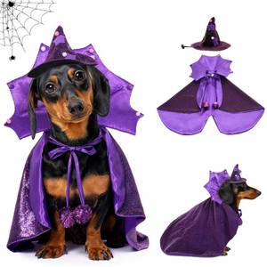 lot 2075 image: Kagoty Small Dog Halloween Costumes, Dog Witch Costume Wizard Hat and Cape, Corgi Dachshund and French Bulldog Funny Cute Puppy Costumes with Adjustable Straps for Small Medium Dogs and Cat (S)