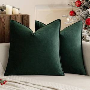 lot 2076 image: MIULEE Pack of 2 Christmas Decorative Velvet Throw Pillow Cover Soft Army Green Pillow Cover Solid Square Cushion Case for Winter Sofa Bedroom Car 18x 18 Inch 45x 45cm