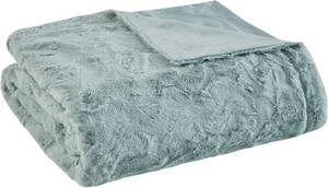 lot 2086 image: Madison Park Zuri Soft Plush Luxury Oversized Faux Fur Throw Animal Stripes Design, Faux Mink On The Reverse, Modern All Seasons Blanket for Bed, Sofa Couch, Office, Aqua, 60x70